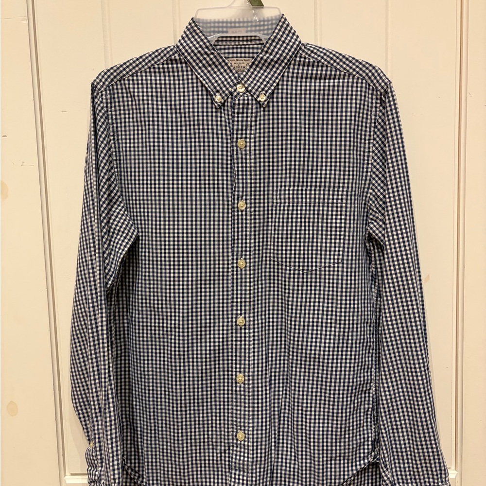 J. Crew Navy and White Checkered Button Down Shirt